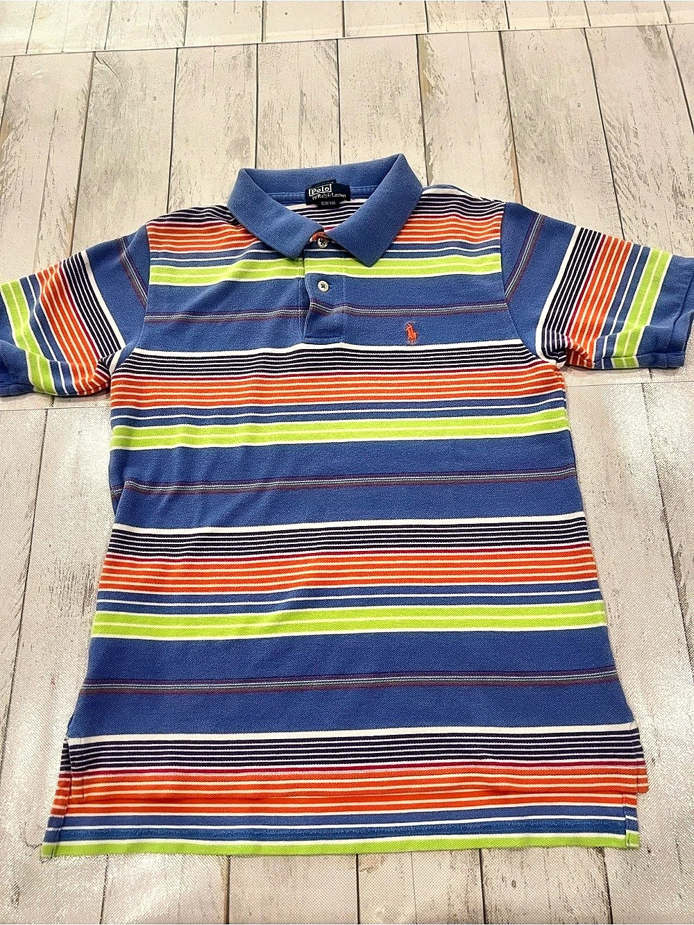 Polo Ralph Lauren Polo Shirt Striped in Blue & Orange Size S (8/10)